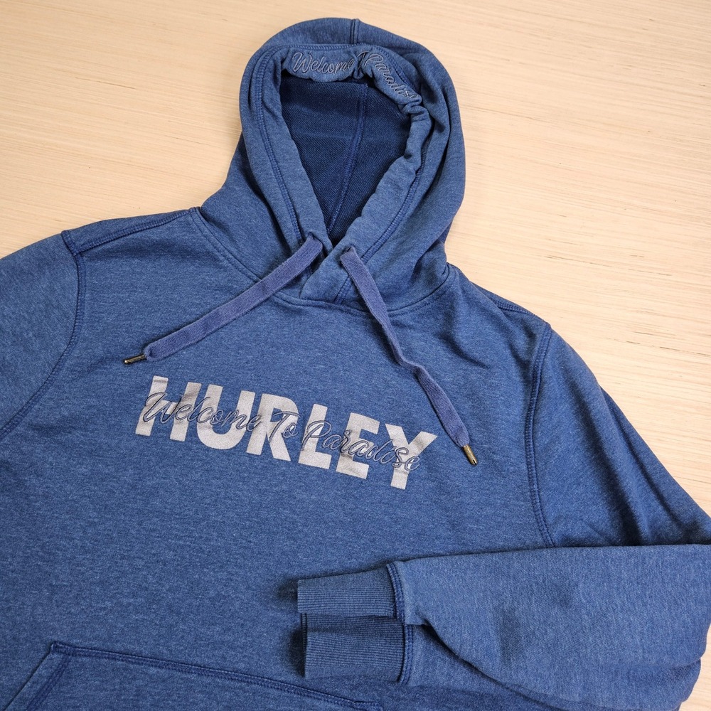 Hurley Hoodie Mens M Blue Welcome To Paradise Graphic Pullover Sweatshirt‎